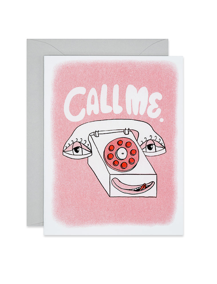 Riso Pink Valentines Greeting Card with rotary phone licking lips, call me, link